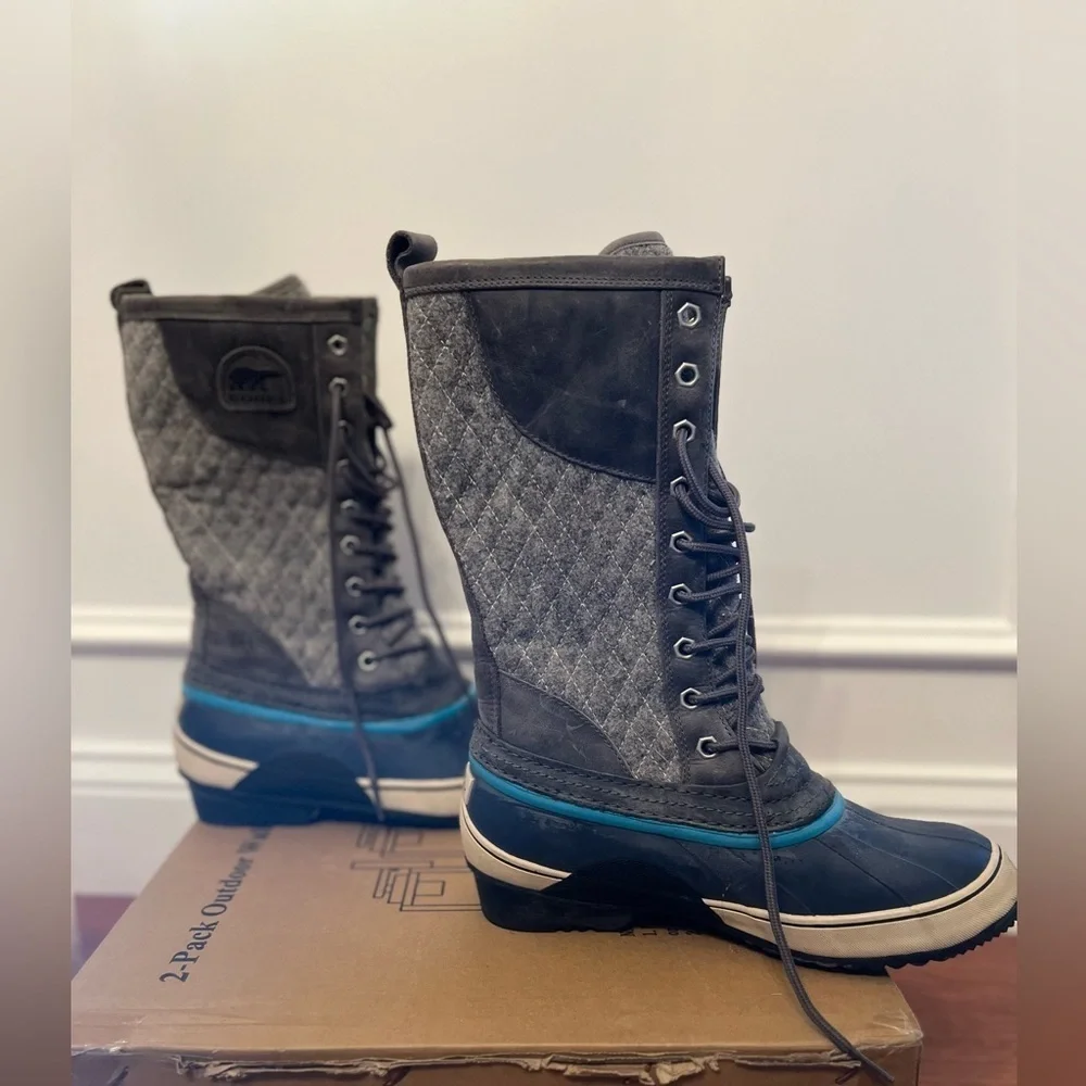 Sorel Womens NL1619 Sorelli Waterproof Rain Leather Gray Lace Up Boots